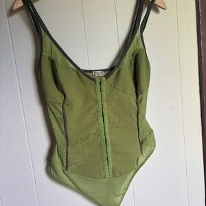 Free People Intimates Green Mesh Body Suit